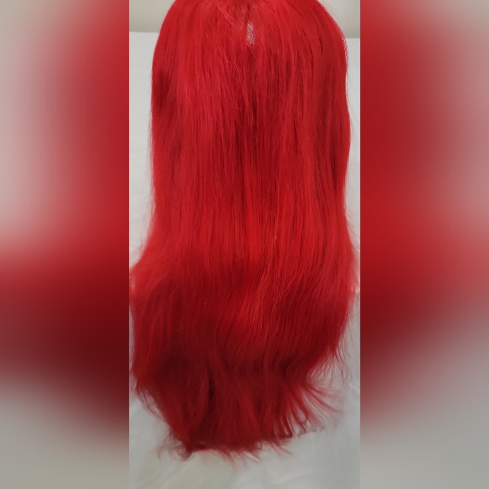 30” Long Bright Red Wig Lace Part Natural Scalp Adjustable Cap Pre-Owned‎
